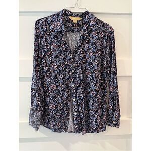 Sears Roebuck & Co 1893 Blue floral button up blouse with pink flowers